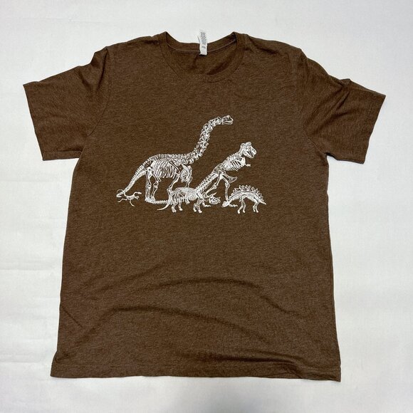 Bella Canvas Short Sleeve Brown Heather with Dinosaur Print Large - Picture 1 of 8
